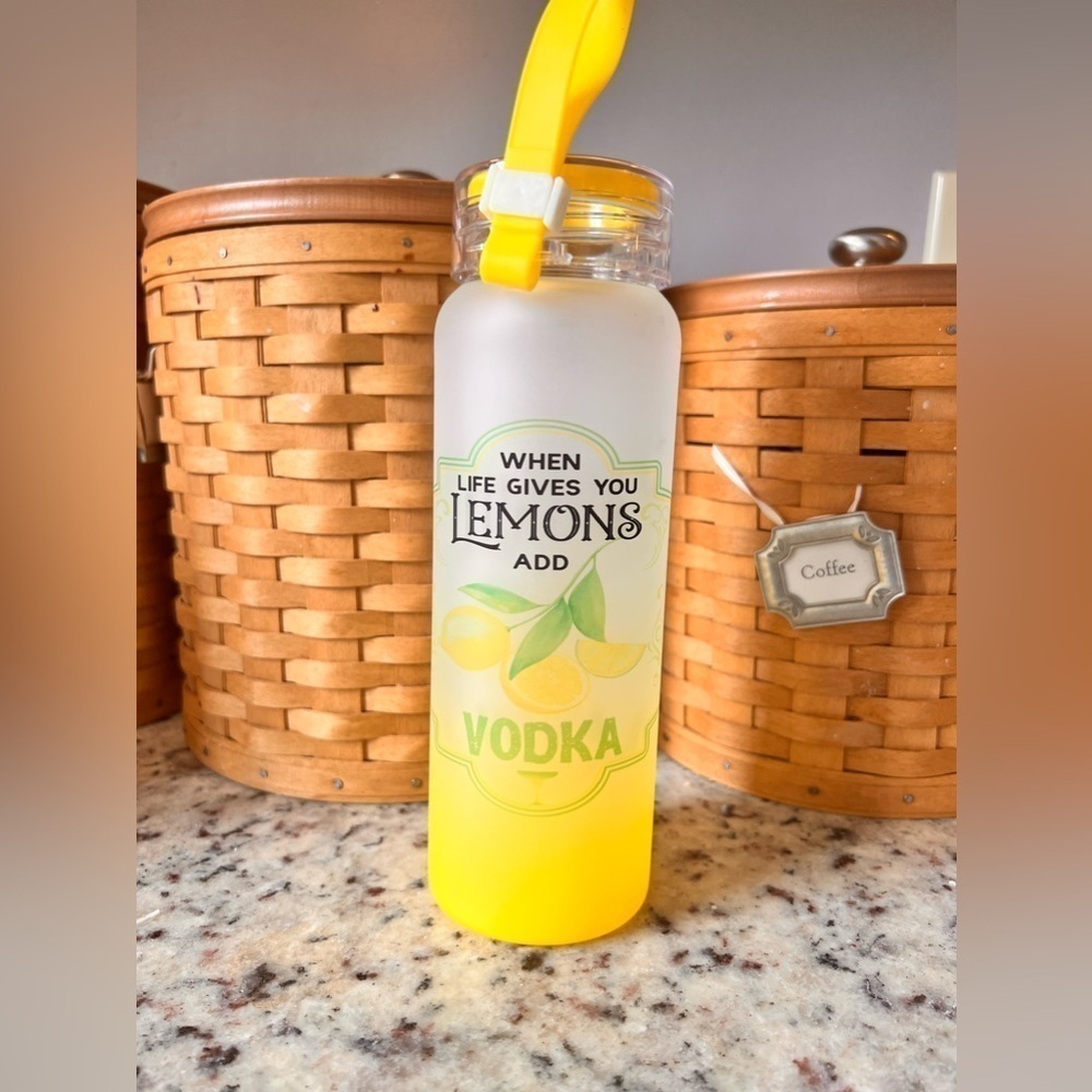 HANDMADE by me. Glass 16 oz bottle with screw on plastic cap.